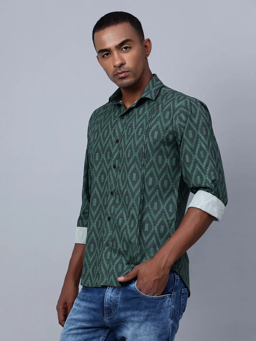 Two-tone Green Pinktuck shirt hencemade
