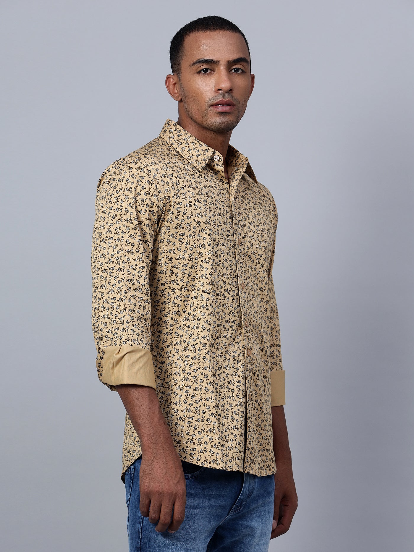Classic Slim Fit Floral Printed Cotton Casual Shirt