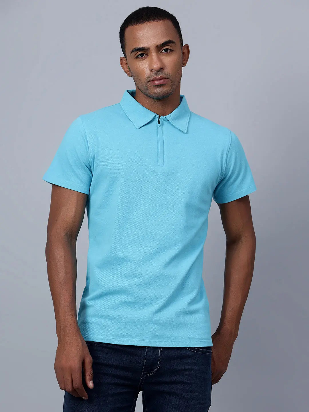 Powder Blue Zipped Polo Shirt hencemade