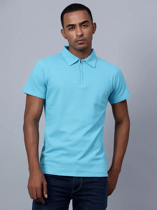 Powder Blue Zipped Polo Shirt hencemade