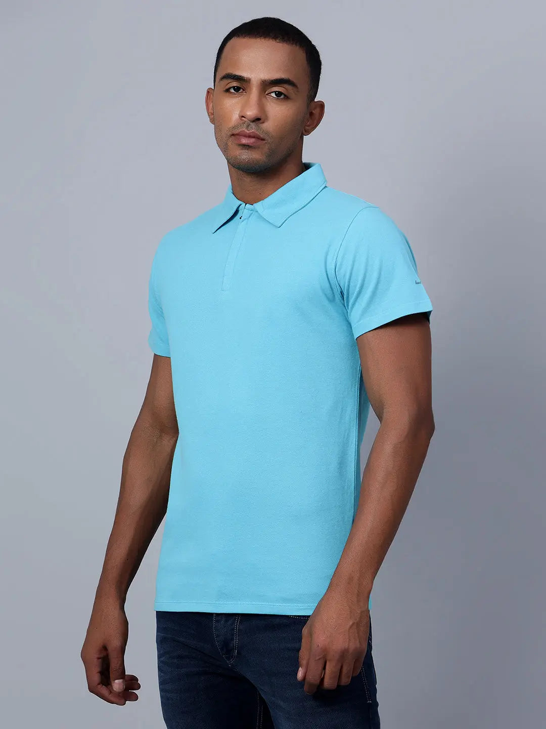 Powder Blue Zipped Polo Shirt hencemade