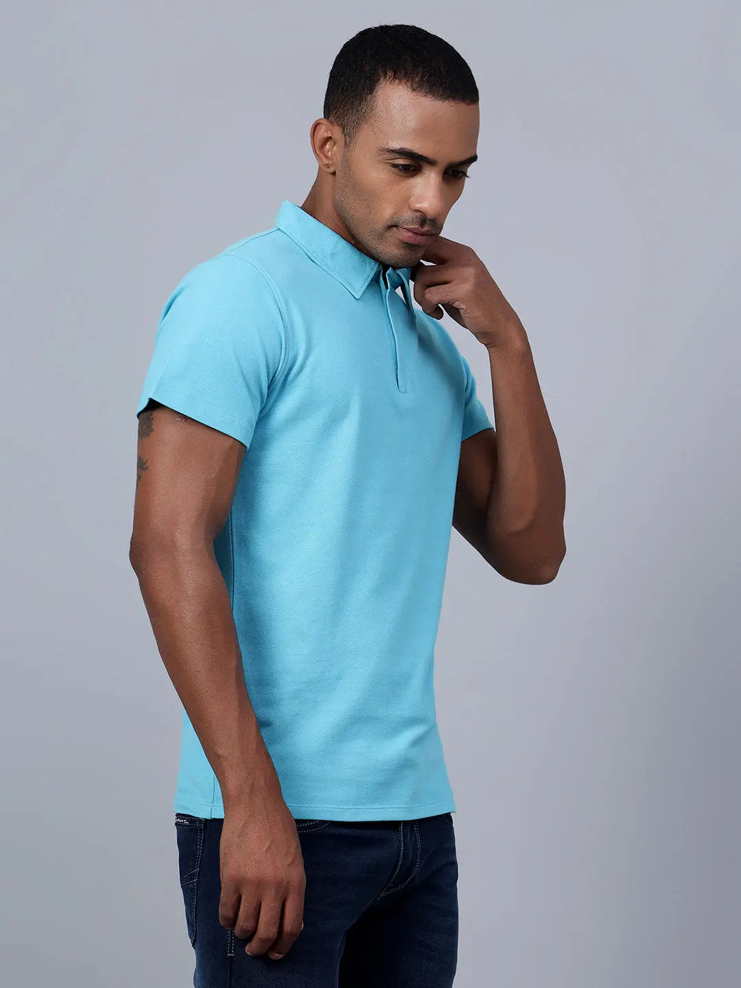 Powder Blue Zipped Polo Shirt hencemade