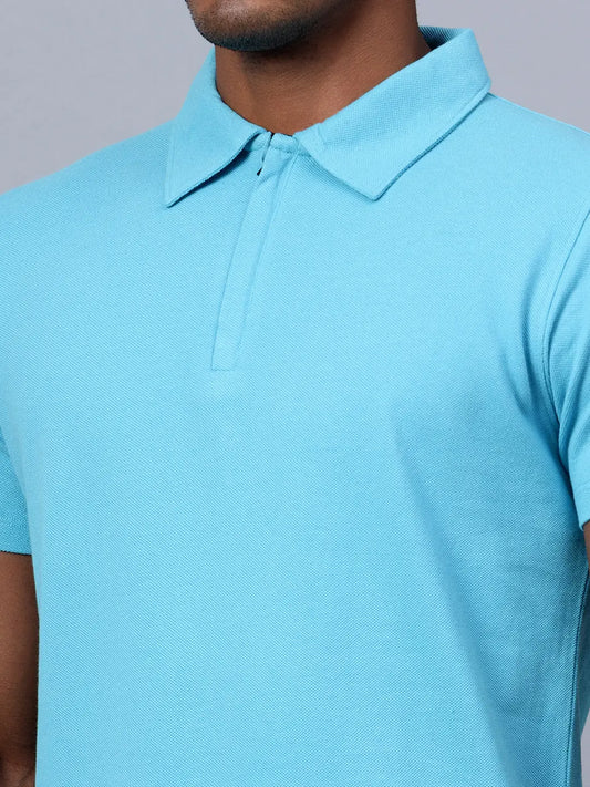Powder Blue Zipped Polo Shirt hencemade
