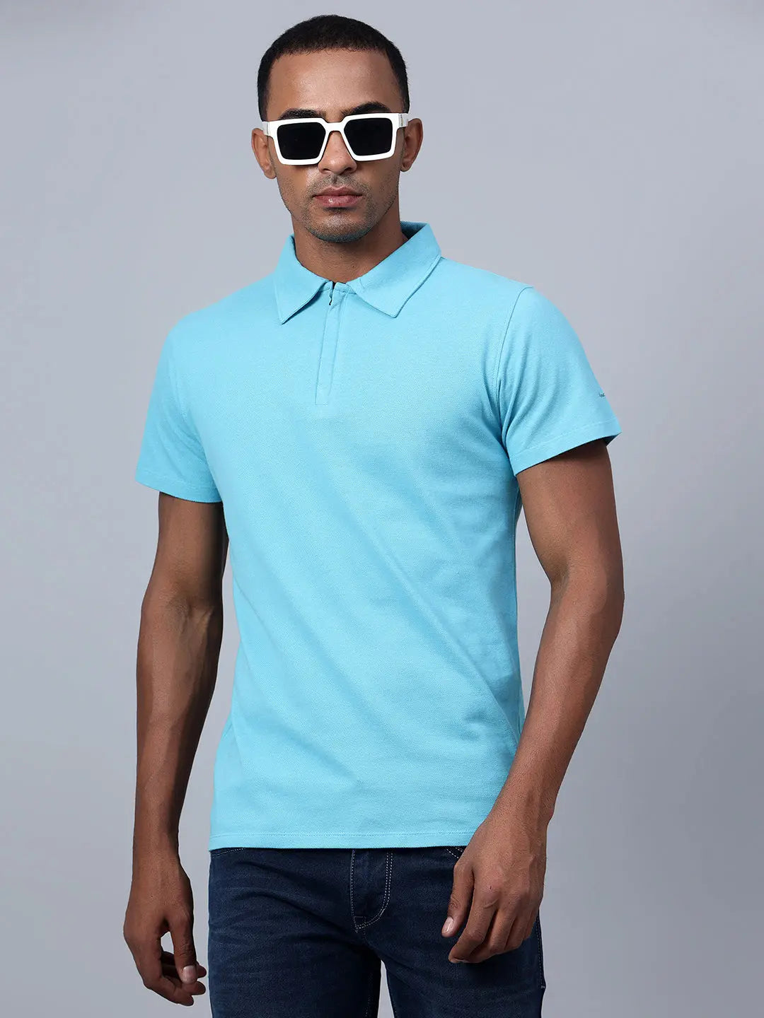 Powder Blue Zipped Polo Shirt hencemade