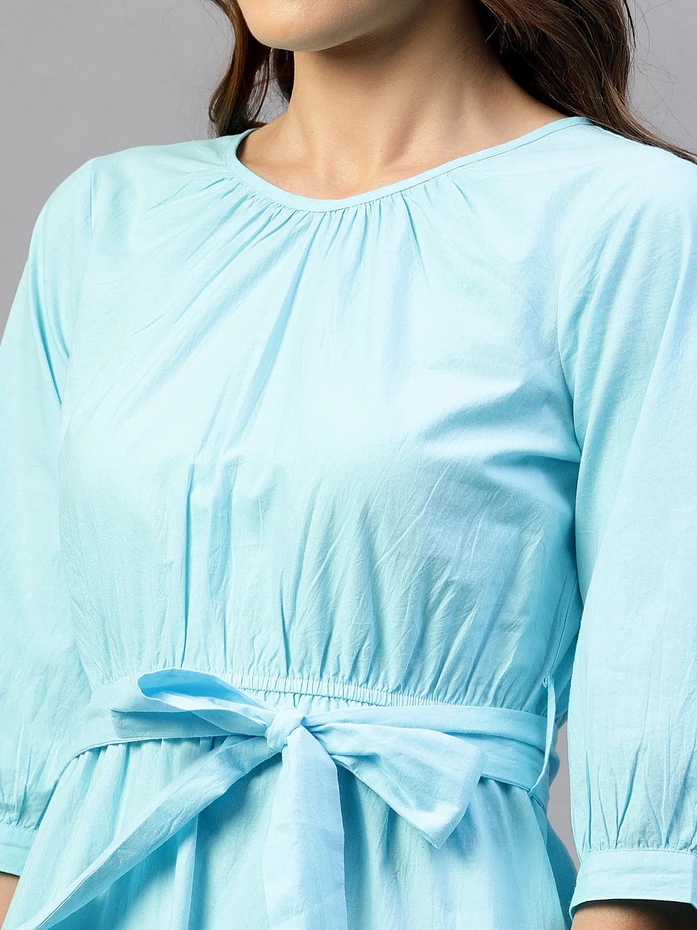 Baby Blue Cotton Poplin Tie Around Dress HENCEMADE
