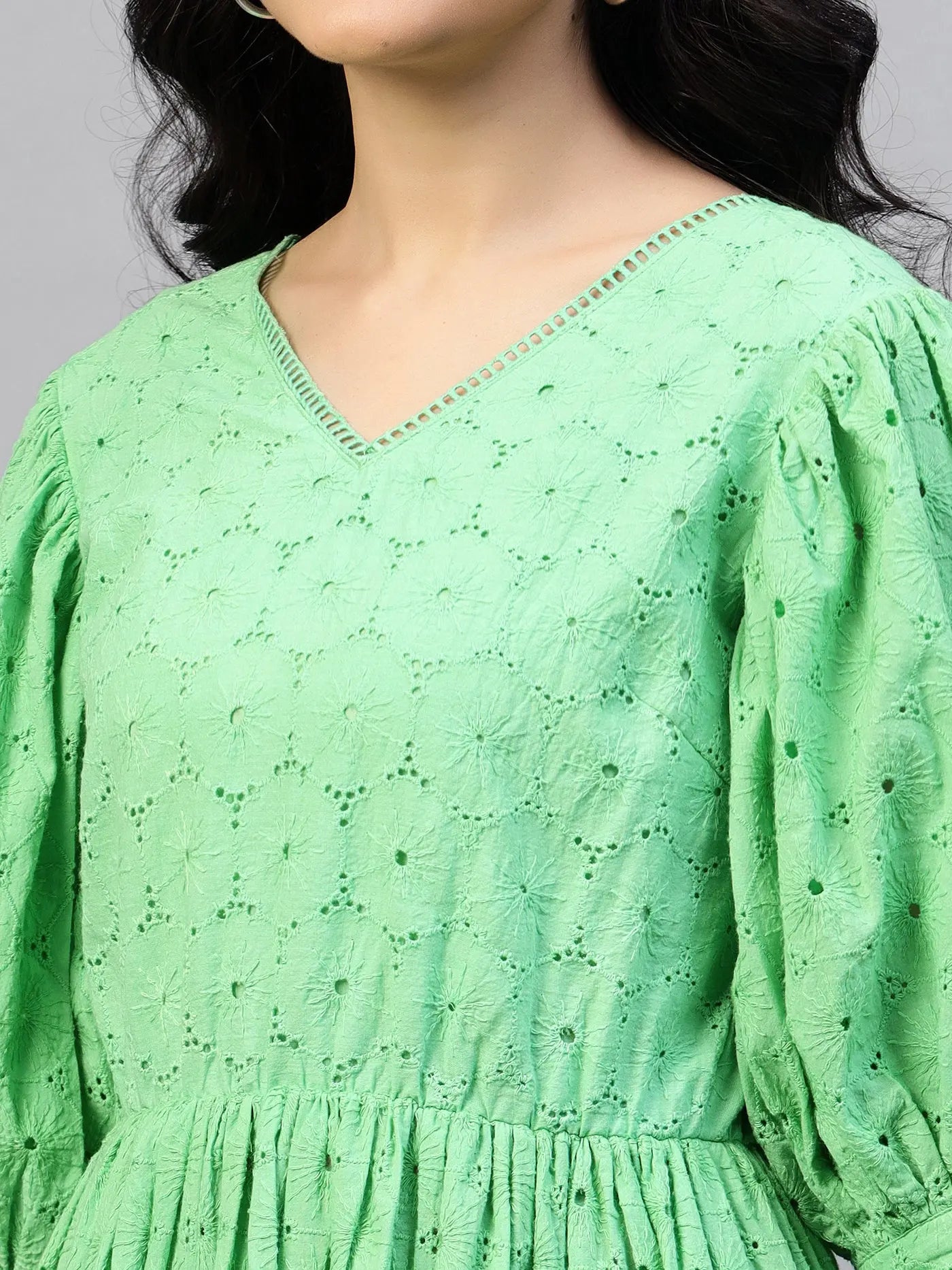 Mint Green schiffli Midi Dress HENCEMADE