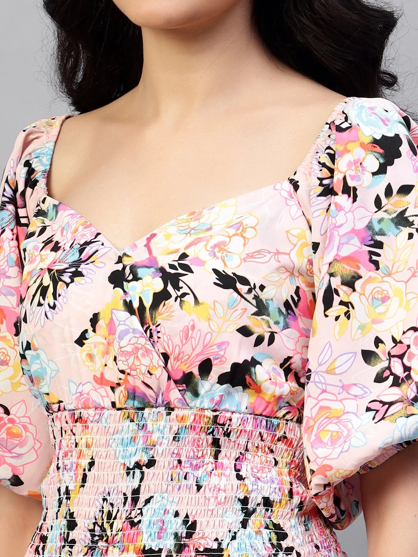 Printed Smocking Fitted Dresses hencemade