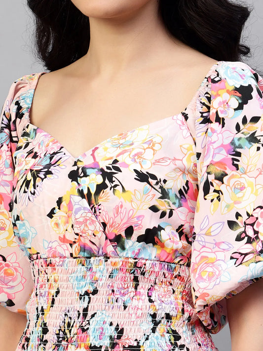 Printed Smocking Fitted Dresses hencemade