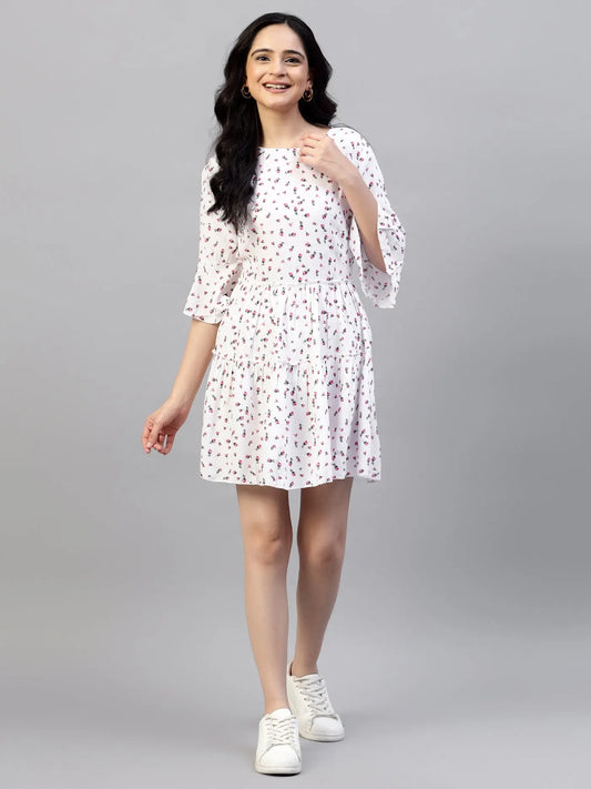 Floral Printed Bell Sleeve Tiered Fit & Flare Dress hencemade