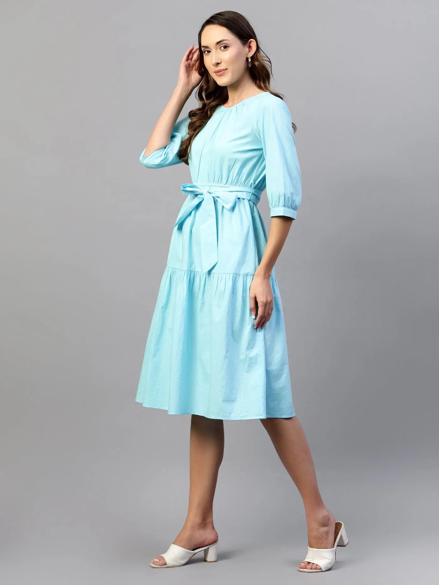 Baby Blue Cotton Poplin Tie Around Dress HENCEMADE