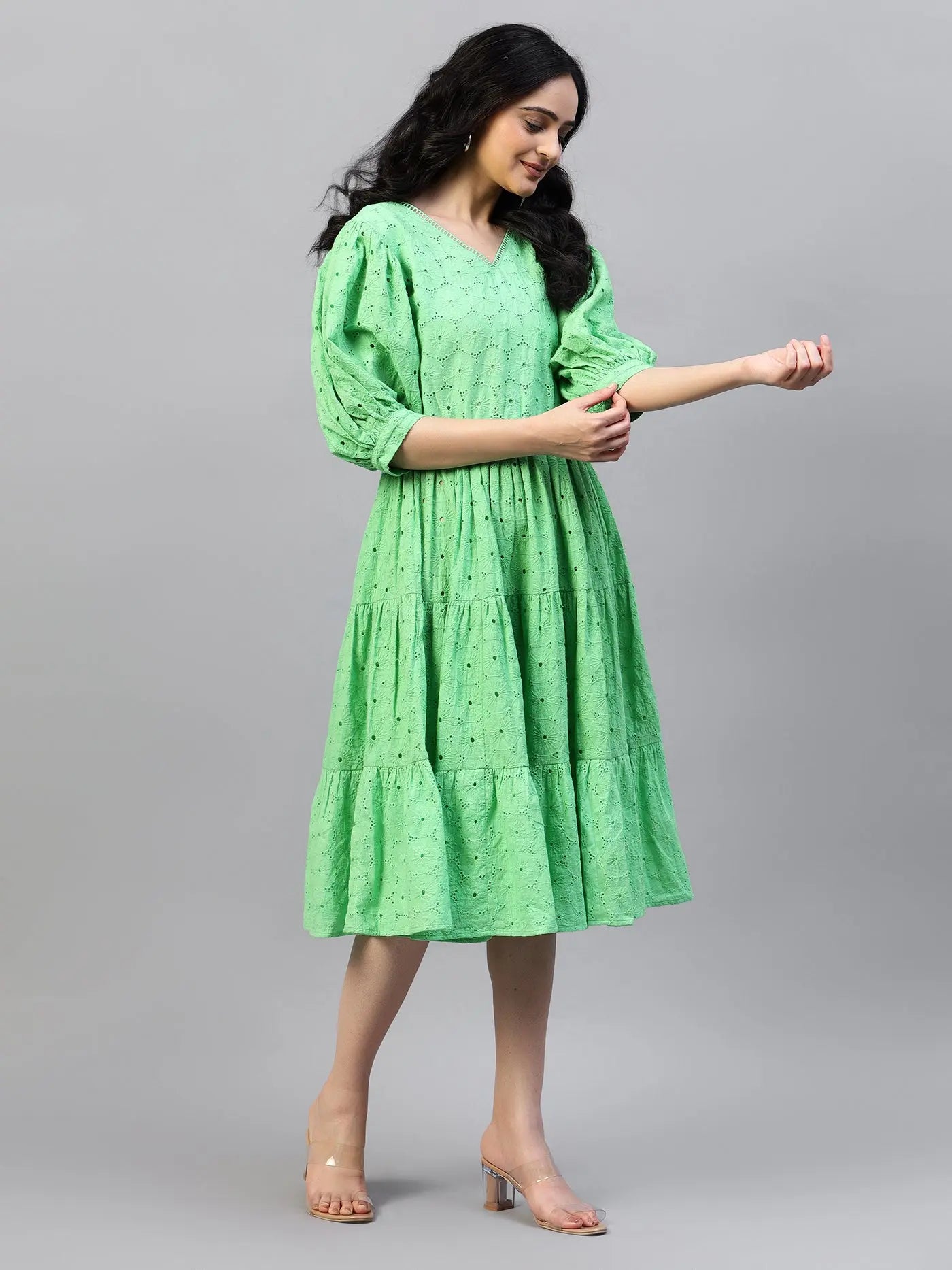 Mint Green schiffli Midi Dress HENCEMADE