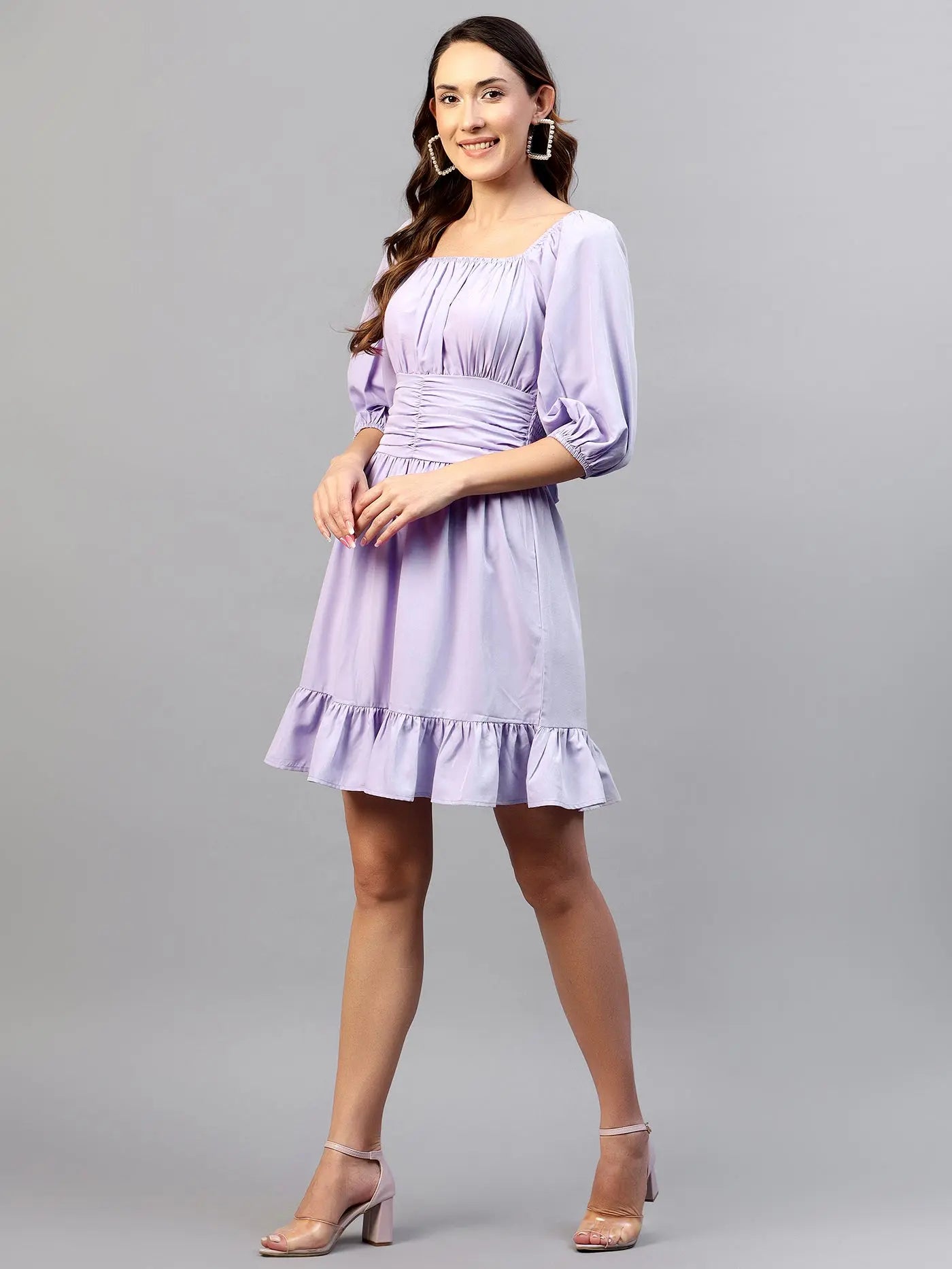 Lilac Waist Belt Frill Dress hencemade