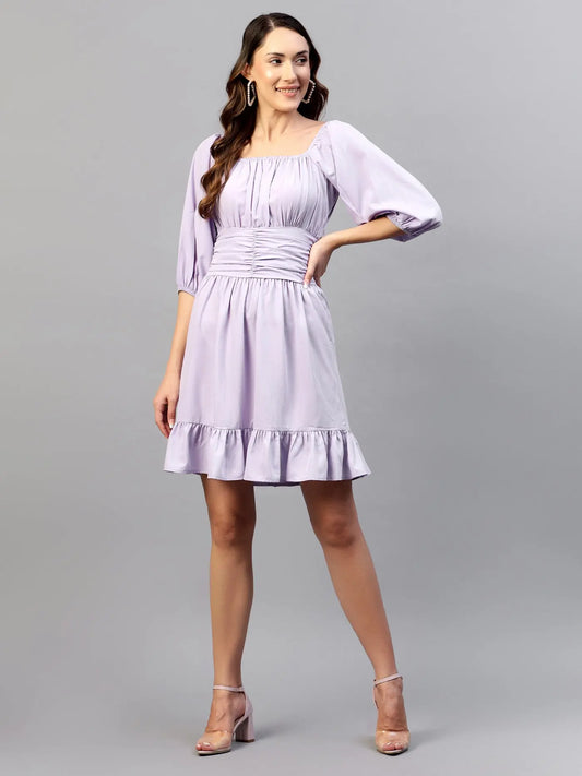 Lilac Waist Belt Frill Dress hencemade