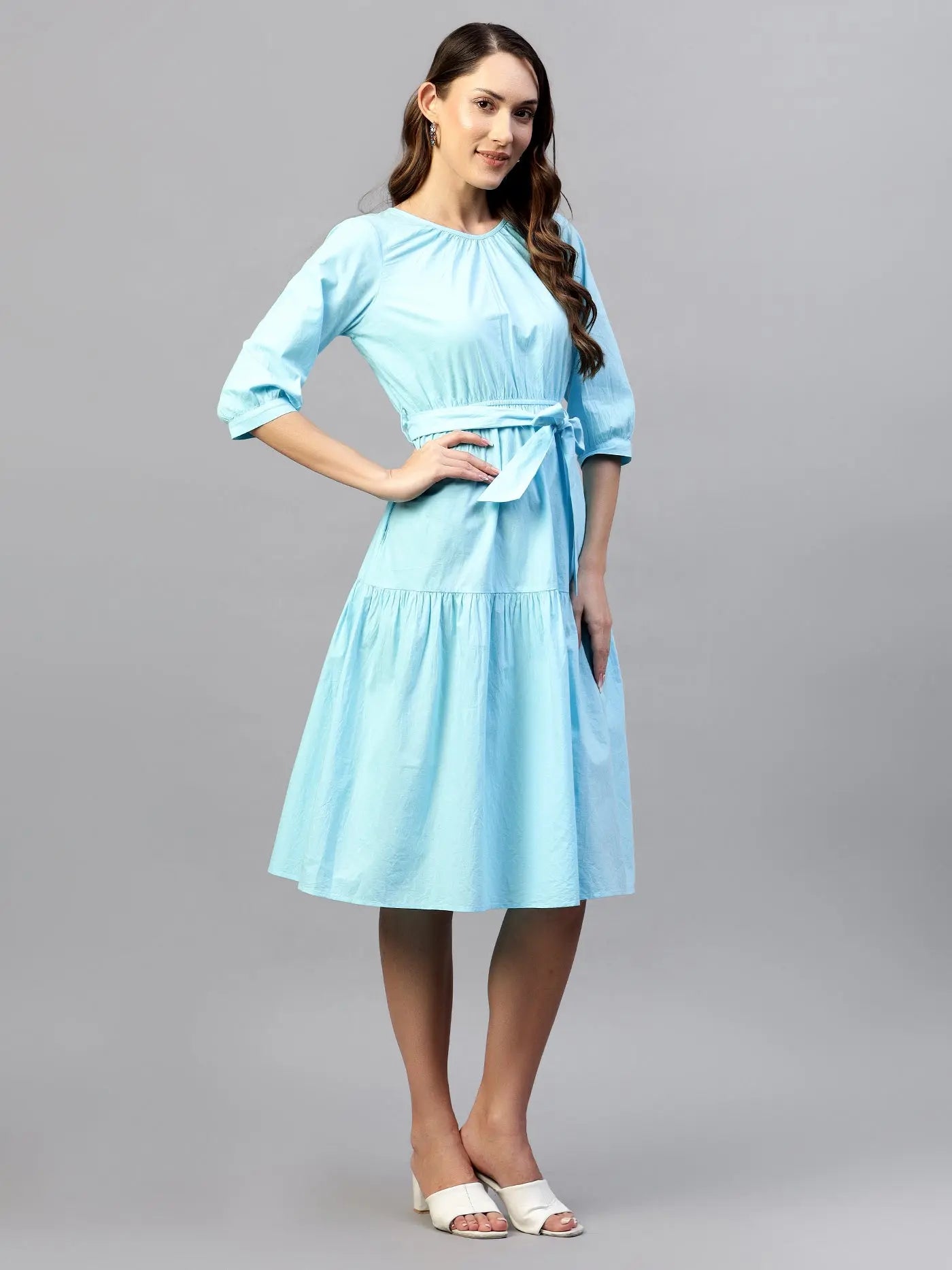 Baby Blue Cotton Poplin Tie Around Dress HENCEMADE