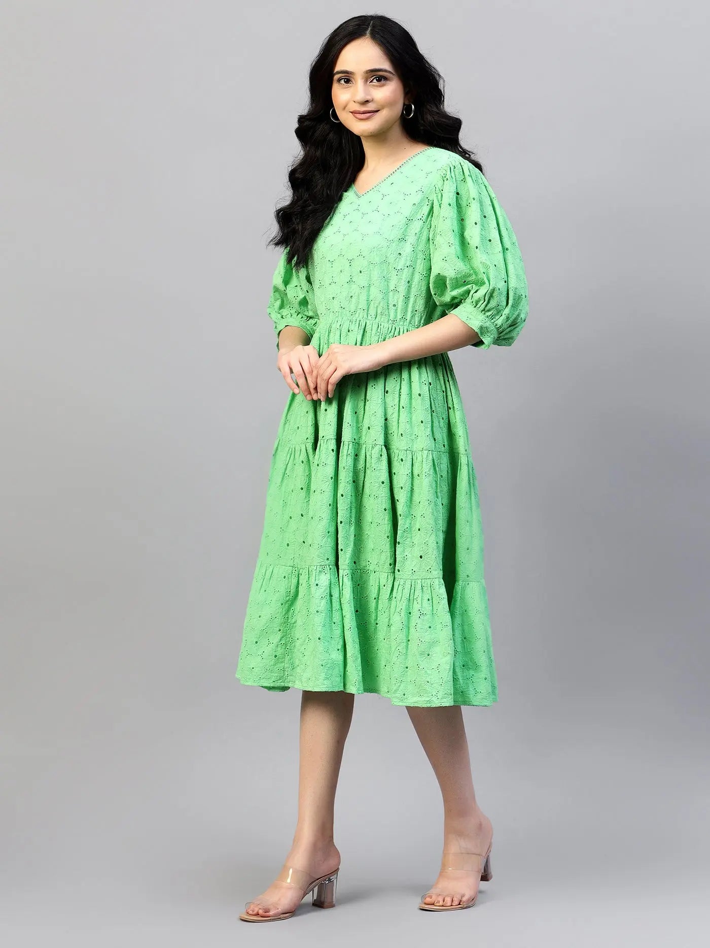 Mint Green schiffli Midi Dress HENCEMADE