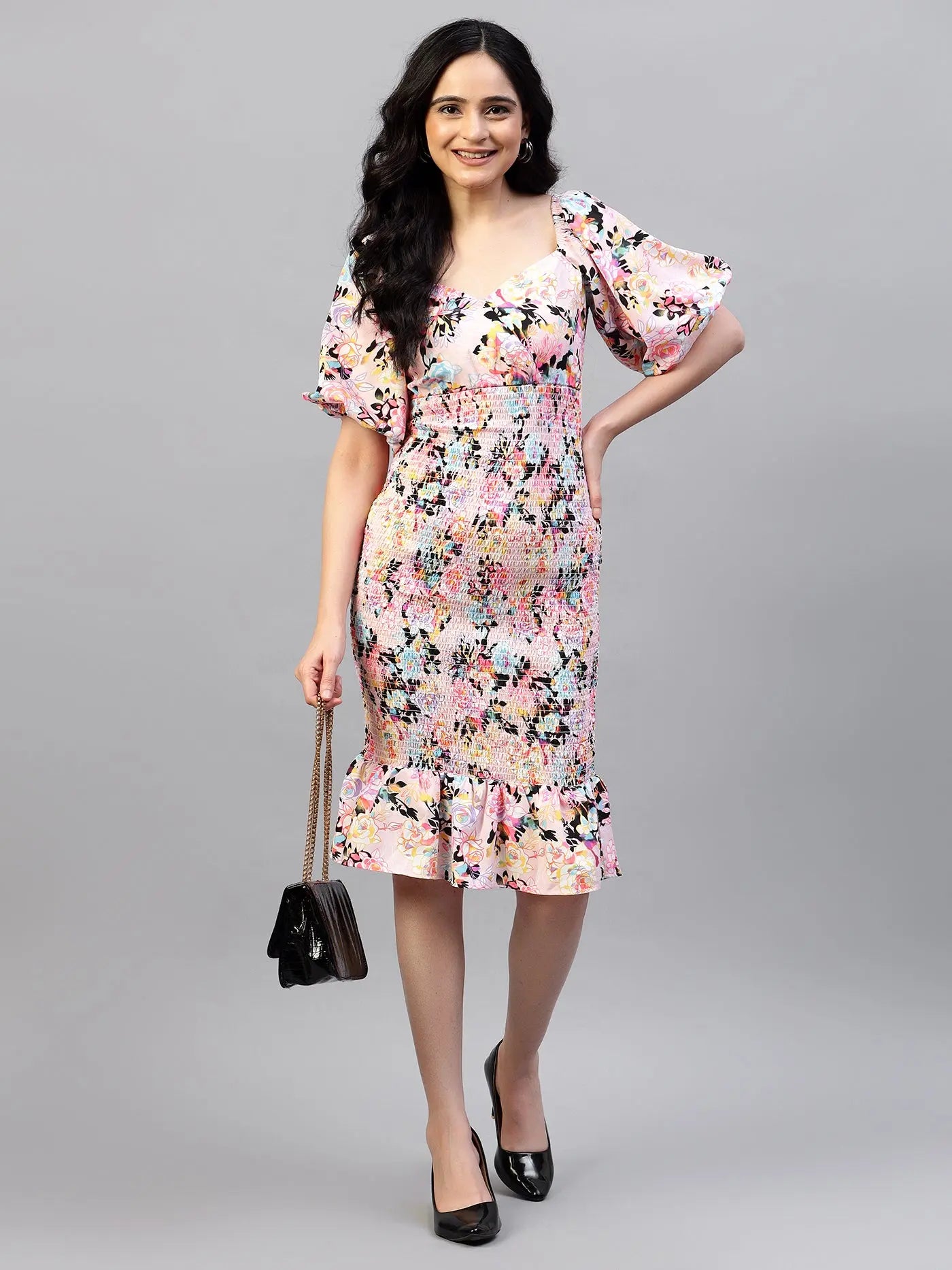 Printed Smocking Fitted Dresses hencemade