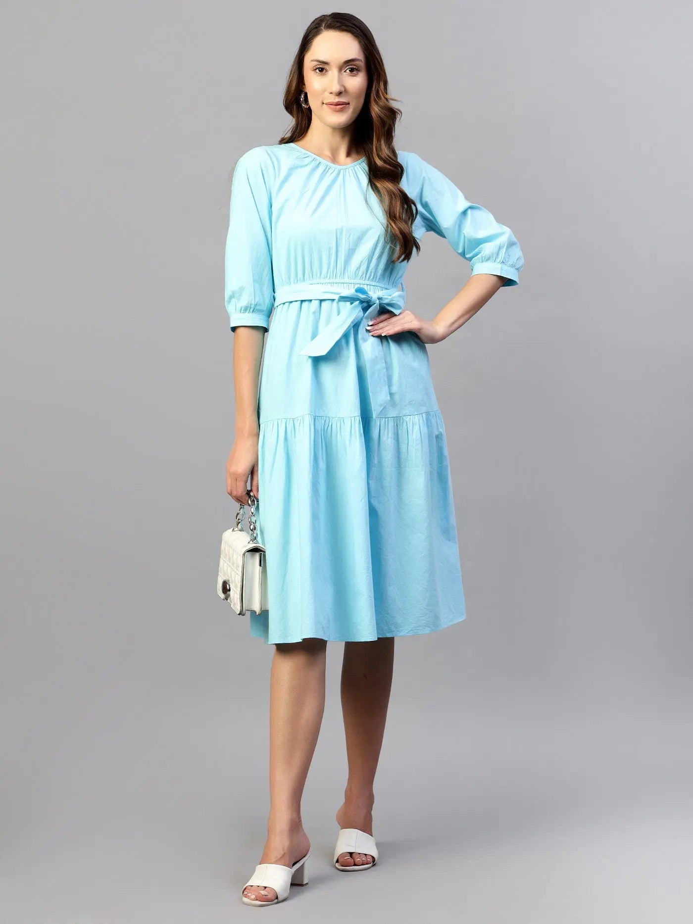 Baby Blue Cotton Poplin Tie Around Dress HENCEMADE