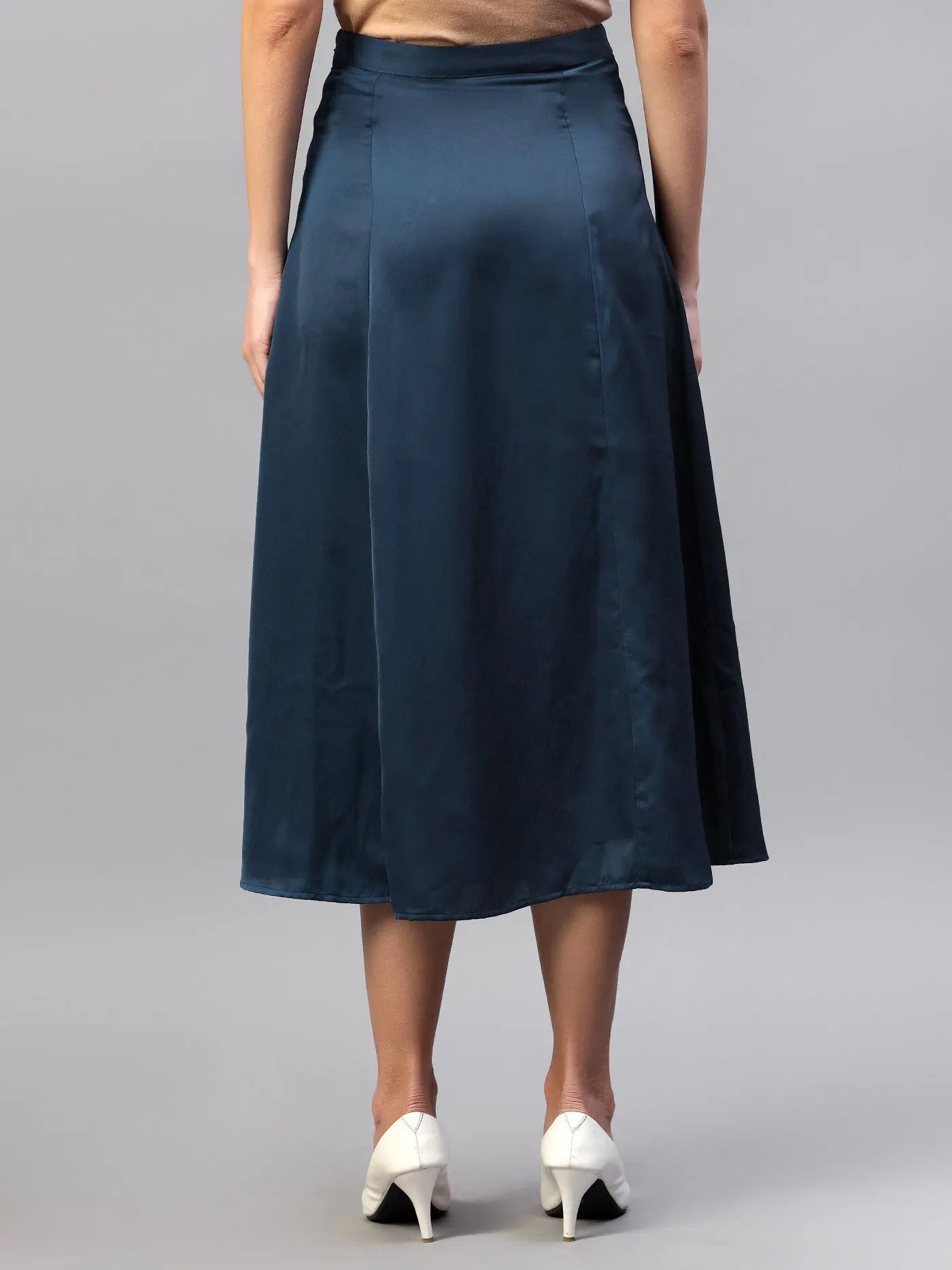 Teal Front Slit Midi A-Line Skirt | Elastic Waistband, Flared Hem hencemade