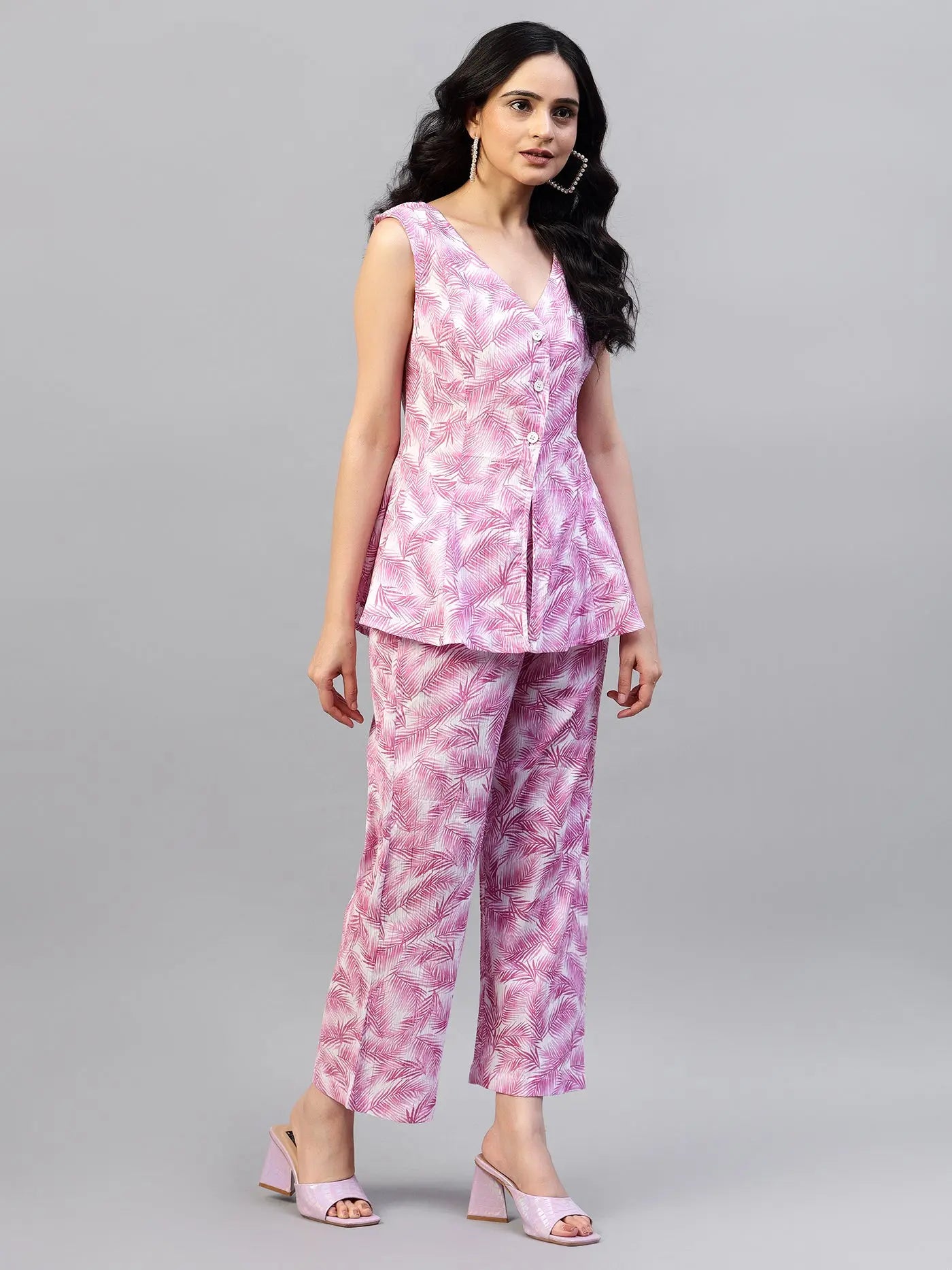 Pink Floral Printed Cotton Pant Set hencemade