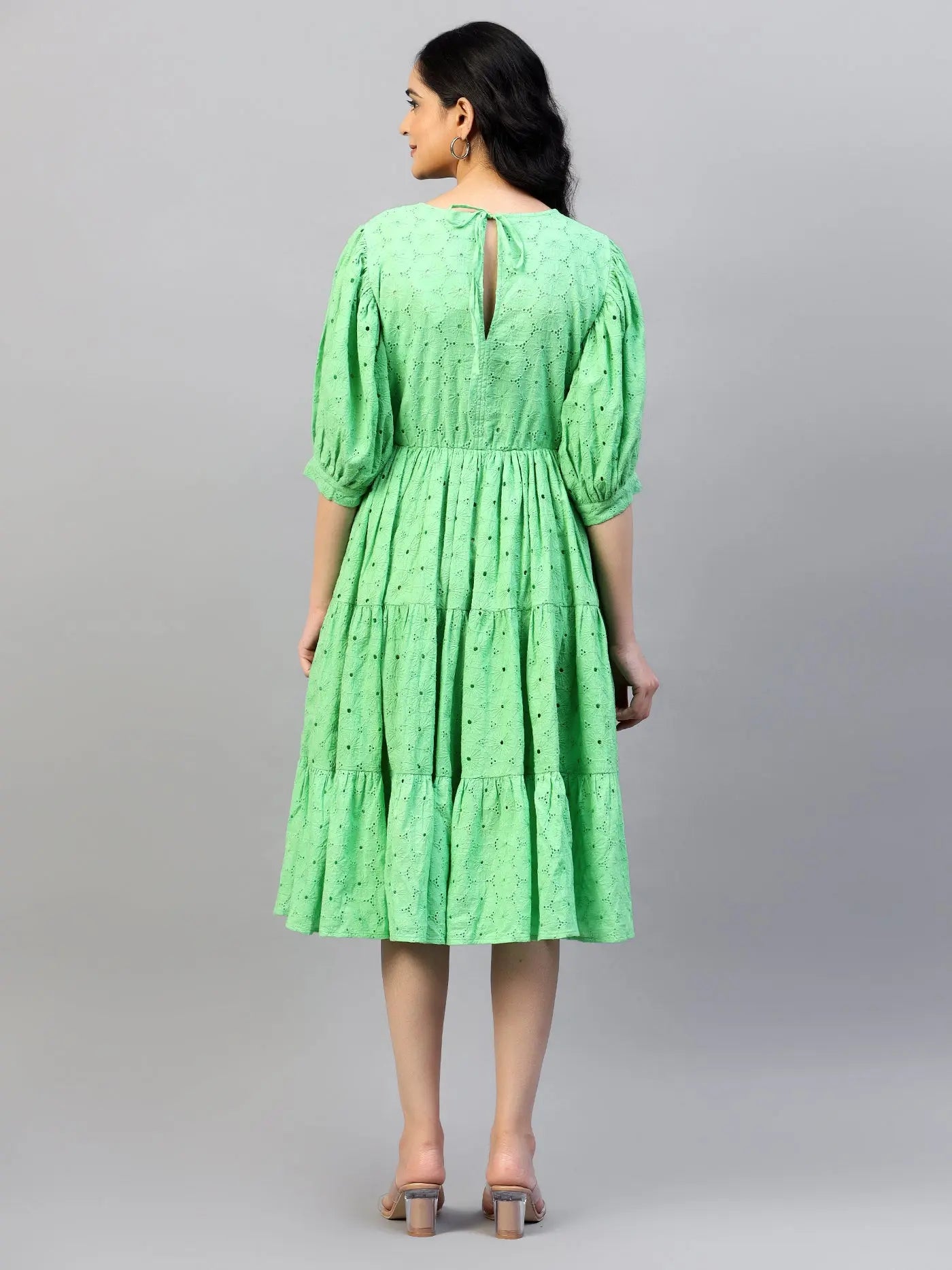 Mint Green schiffli Midi Dress HENCEMADE