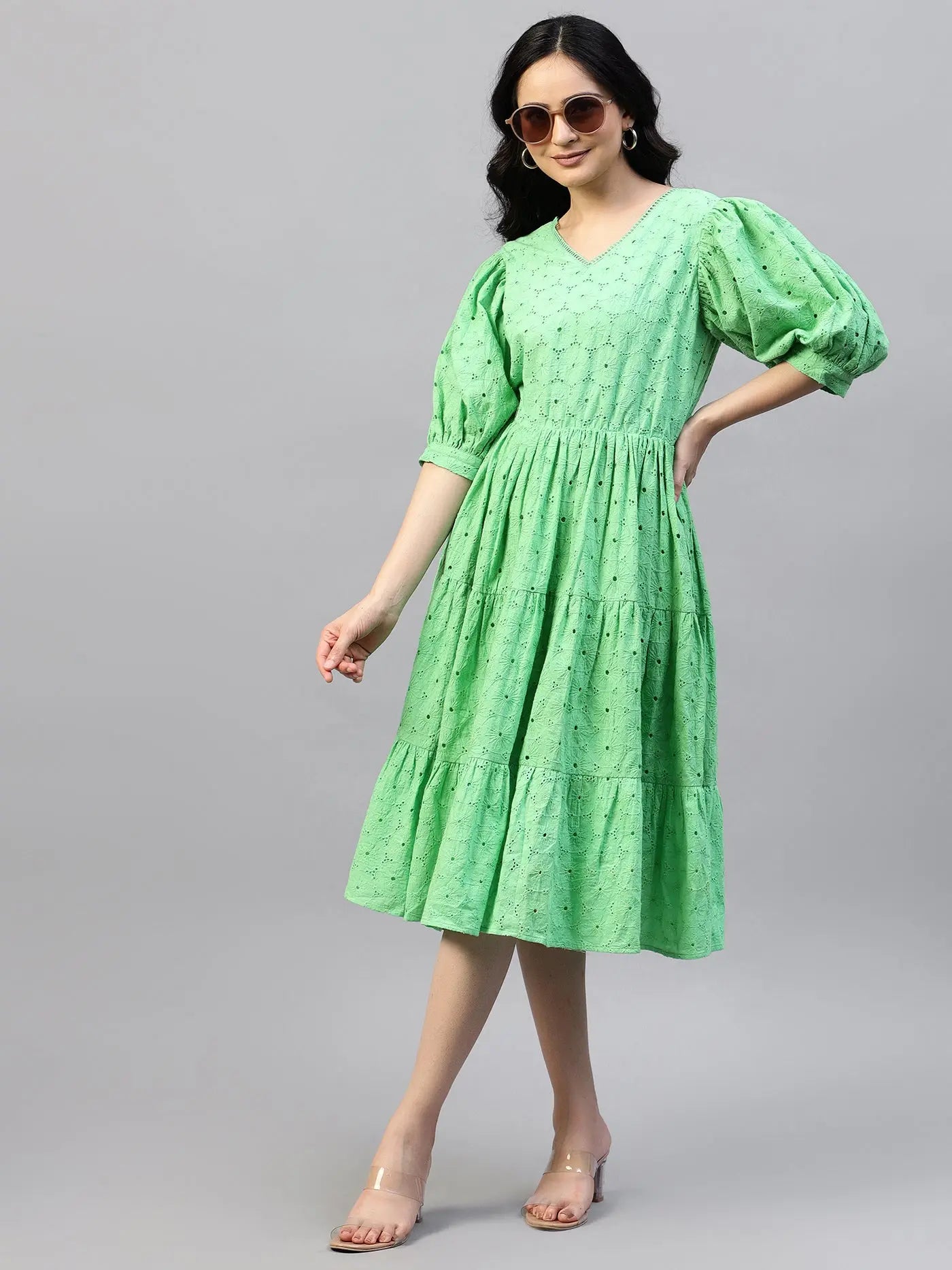 Mint Green Schiffli Midi Dress hencemade