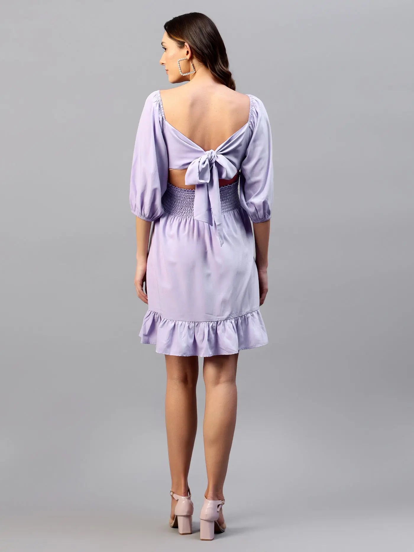 Lilac Waist Belt Frill Dress hencemade