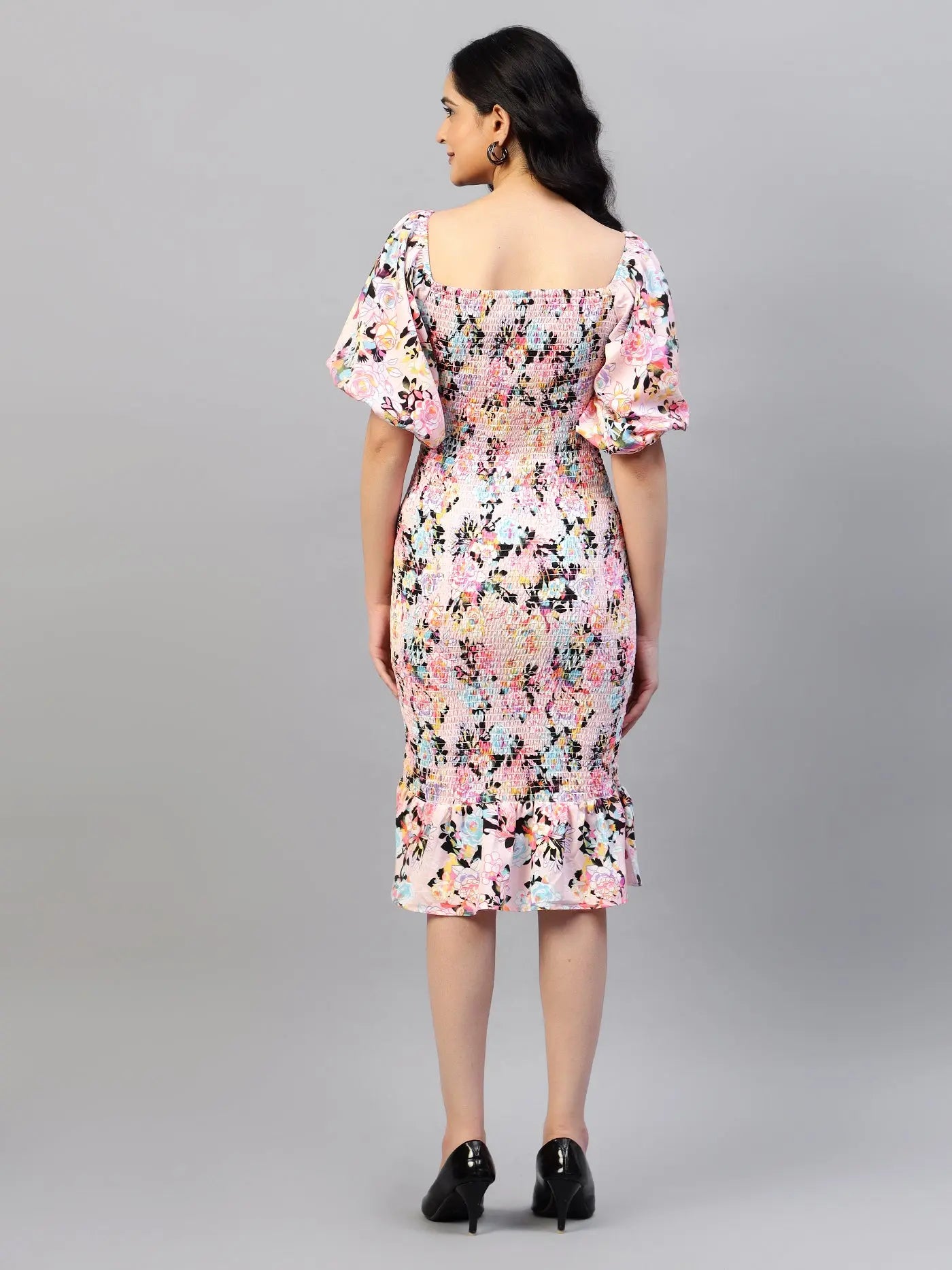 Printed Smocking Fitted Dresses hencemade