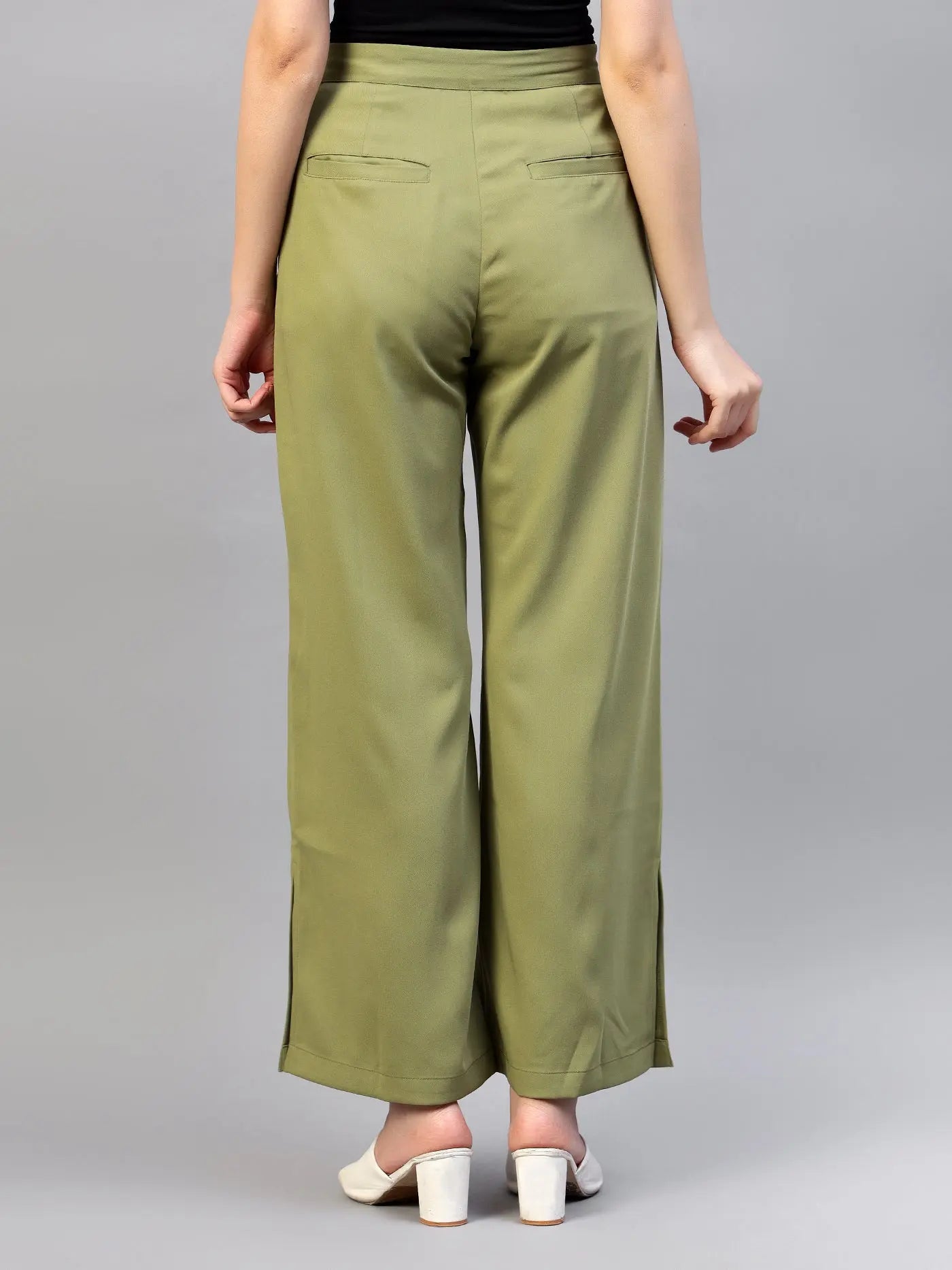 Jade Green Flat Front Trousers hencemade