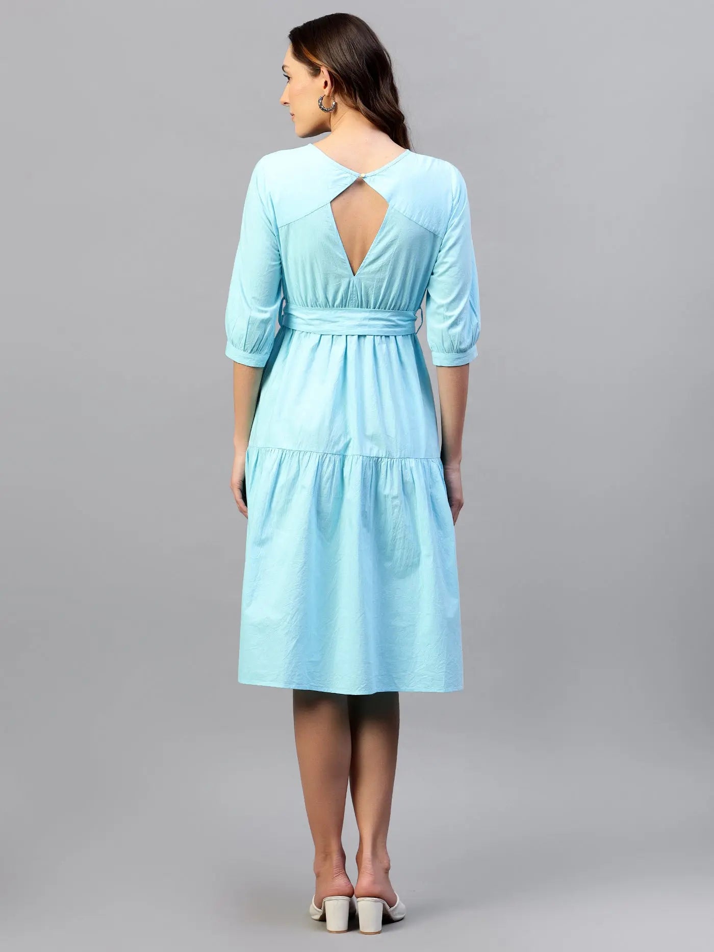 Baby Blue Cotton Poplin Tie Around Dress HENCEMADE