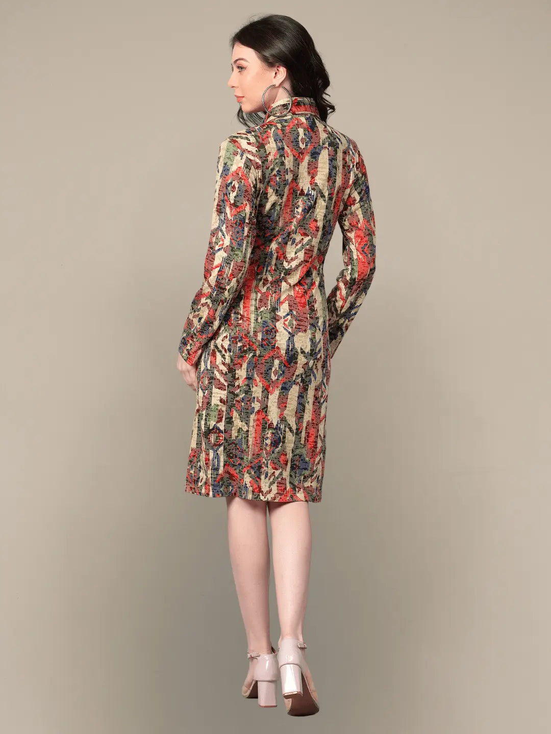 Abstract Printed Zip-up Midi Dress hencemade