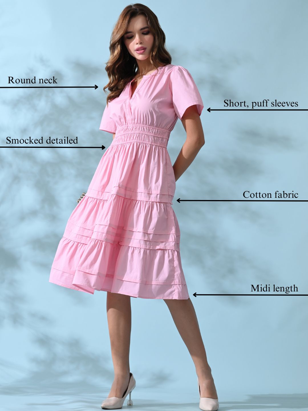 Baby Pink tier Cotton Poplin Dress