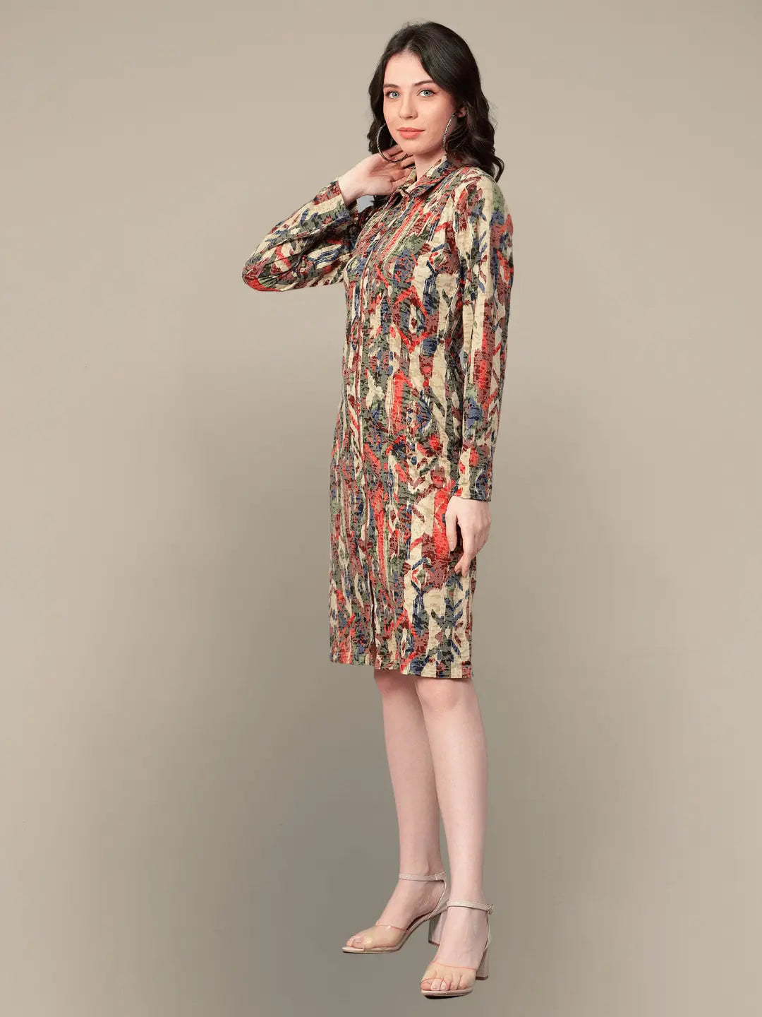 Abstract Printed Zip-up Midi Dress hencemade