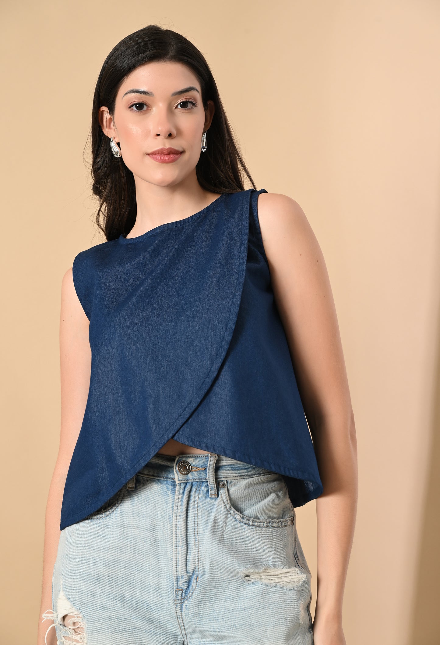 River Wrap Sleeveless Denim Top