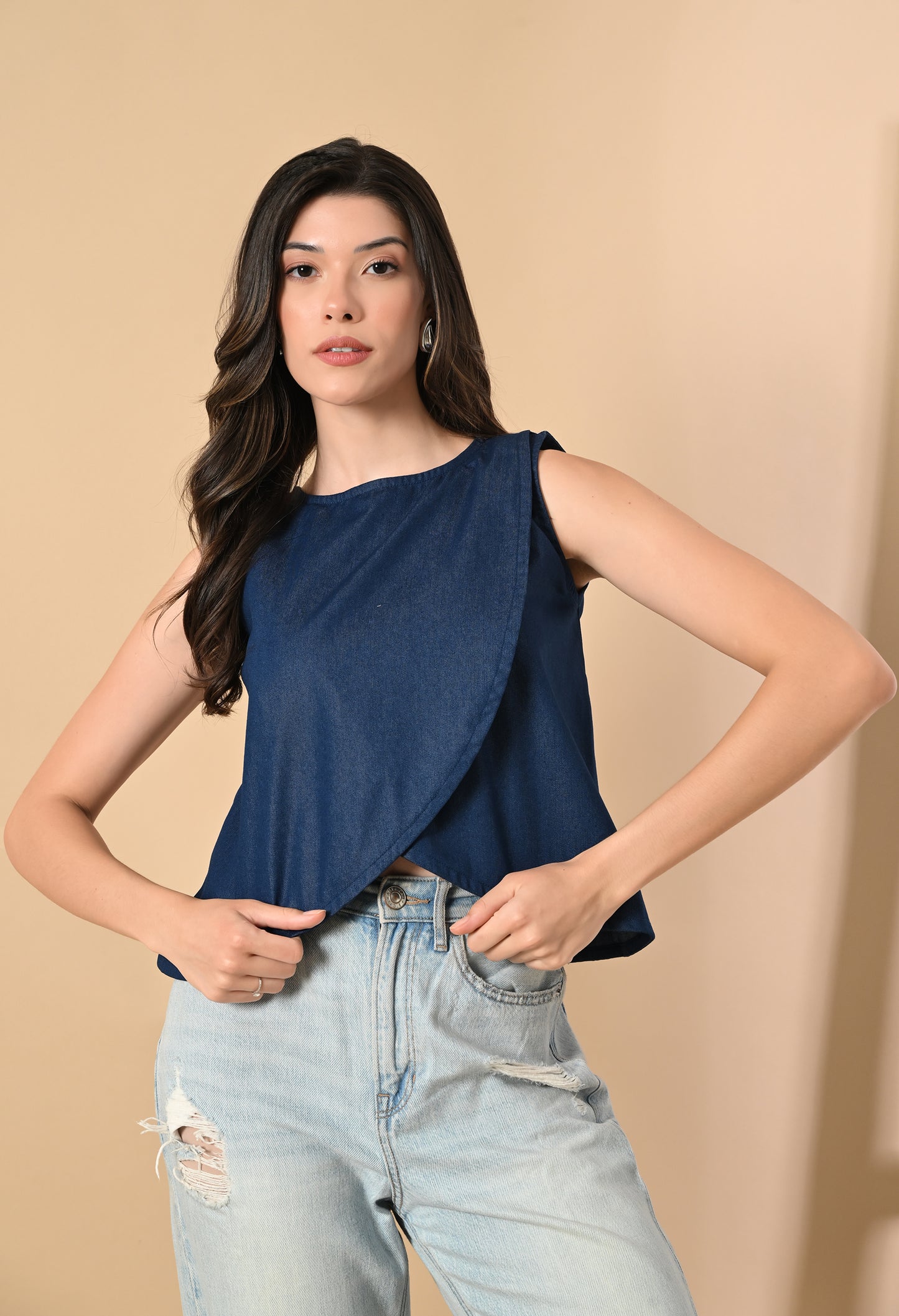 River Wrap Sleeveless Denim Top