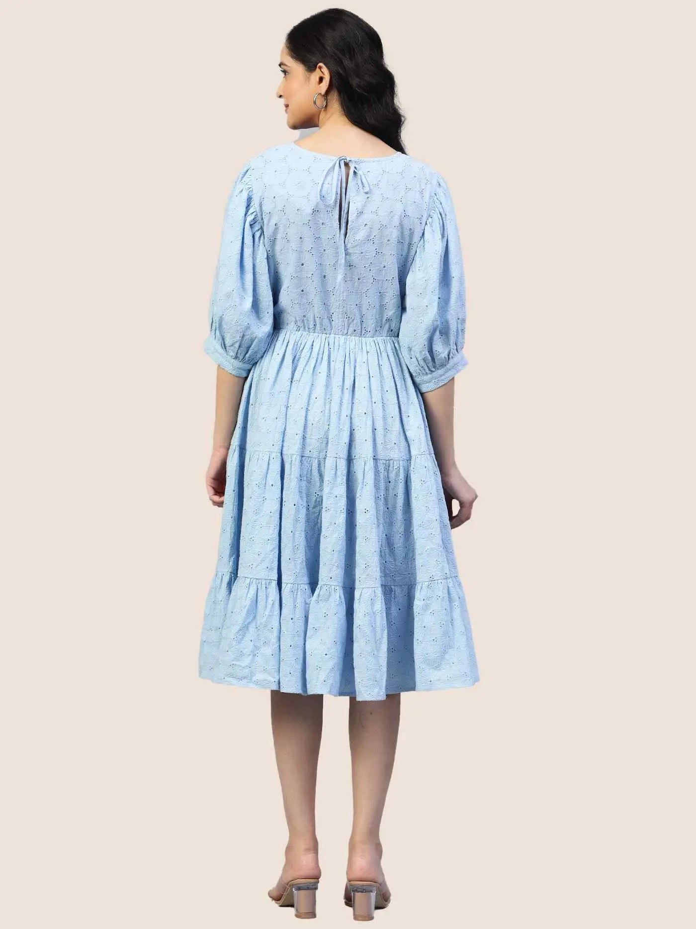 Sky Blue Schiffli Midi Dress hencemade