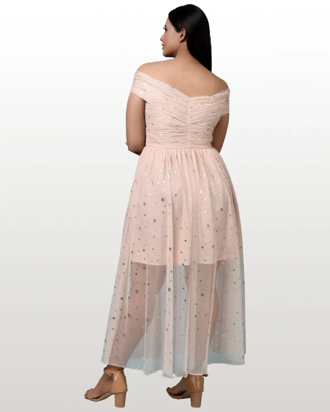 Starry Peach Off-Shoulder Dress hencemade