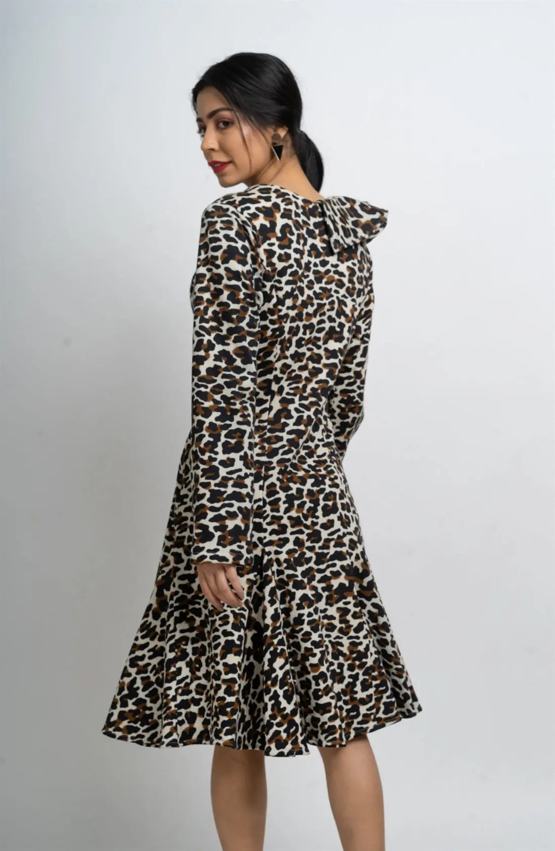 Printed Fleece Button Down Flared Dress hencemade