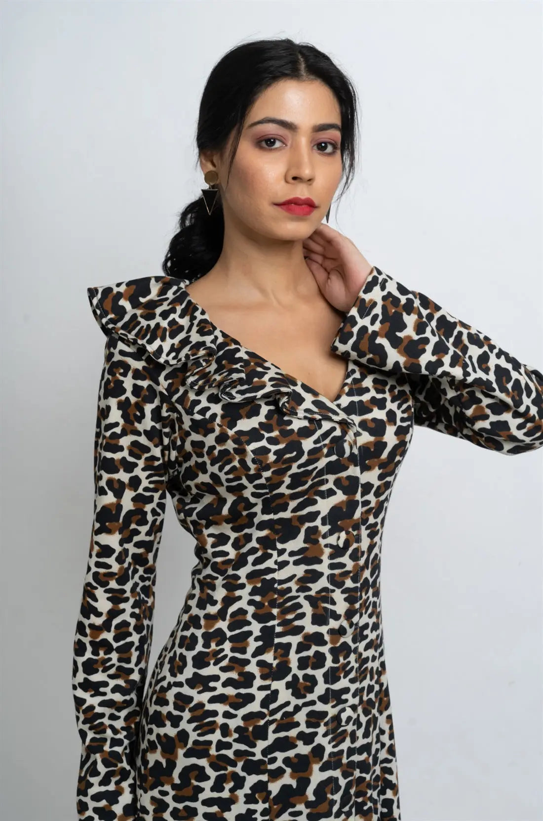 Printed Fleece Button Down Flared Dress hencemade