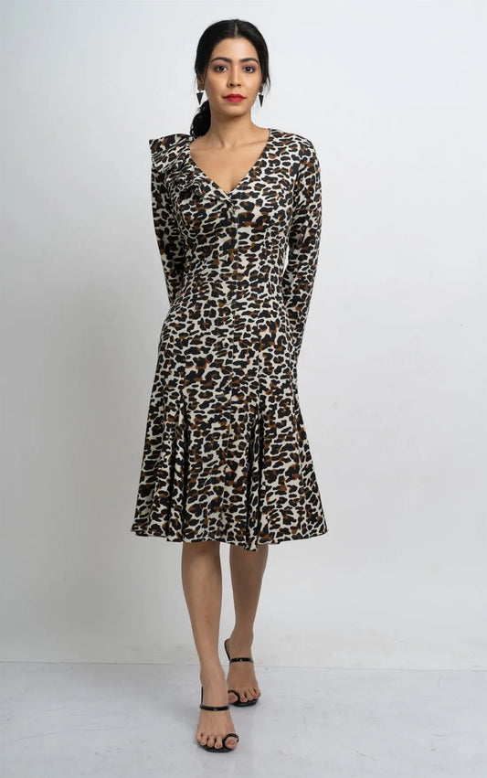 Printed Fleece Button Down Flared Dress hencemade