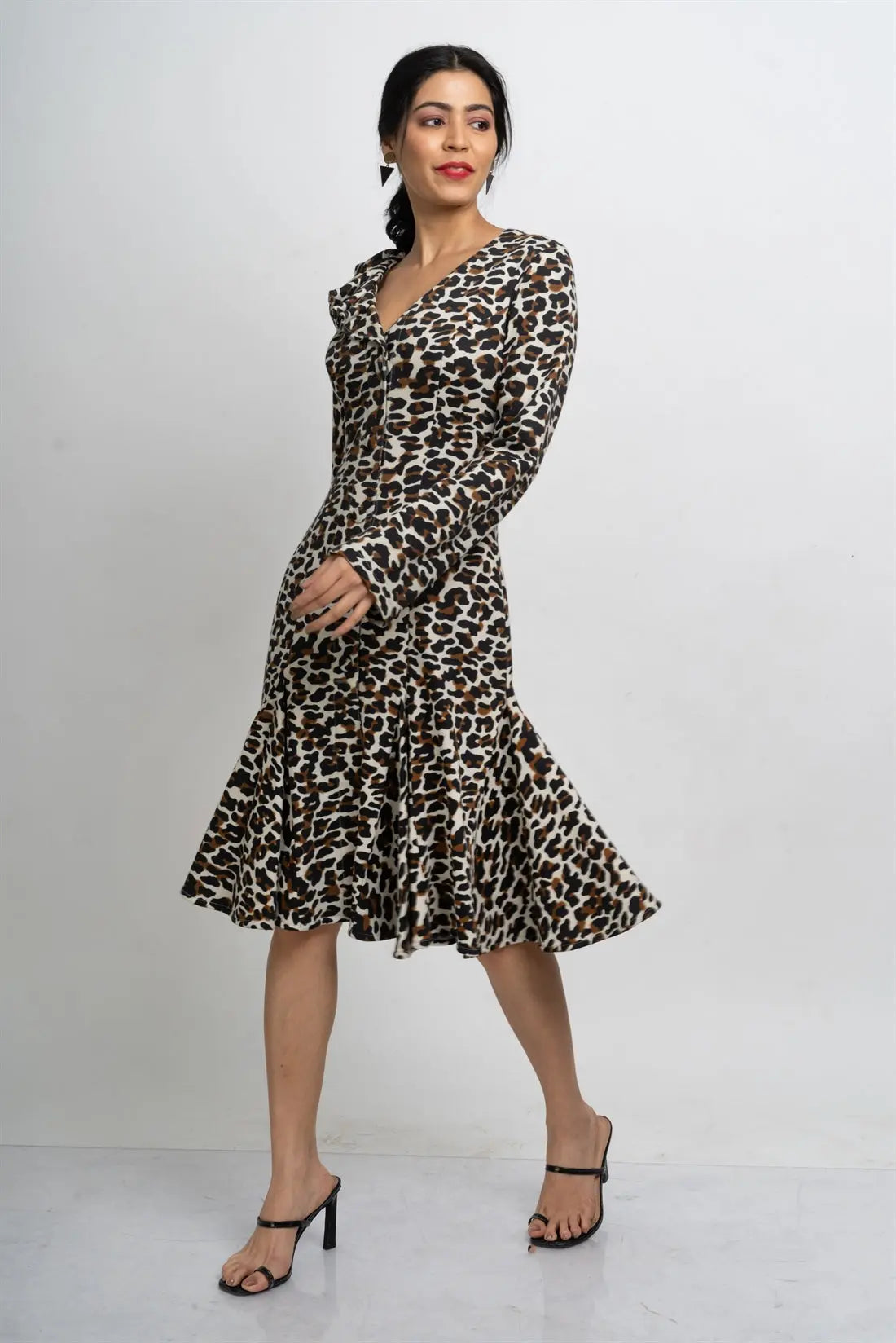 Printed Fleece Button Down Flared Dress hencemade