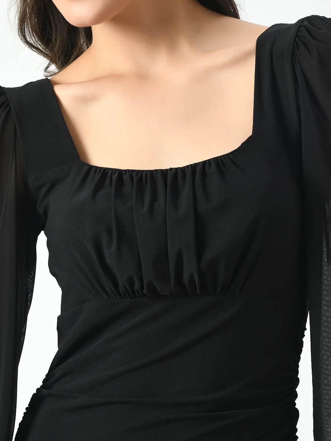 Black Ruched Bodycon Dress hencemade