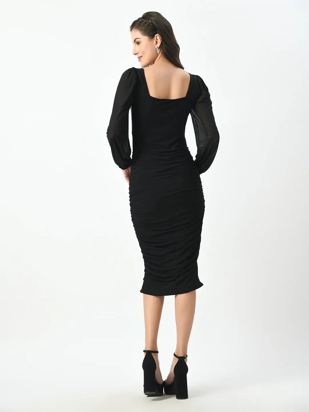 Black Ruched Bodycon Dress hencemade
