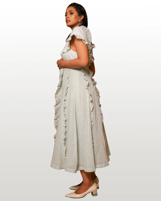 Pleated Pastel Green Lurex Dress hencemade