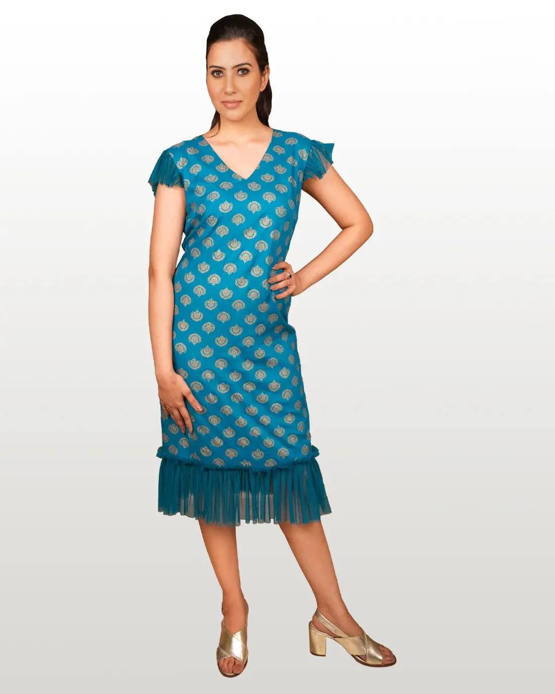 Cobalt Blue Motifs Cotton Dress HENCEMADE