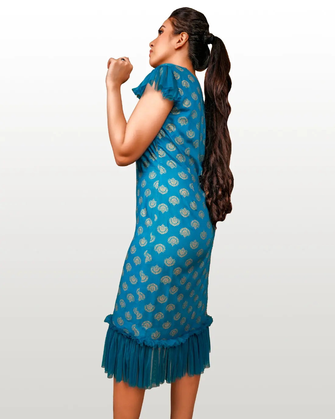 Cobalt Blue Motifs Cotton Dress HENCEMADE