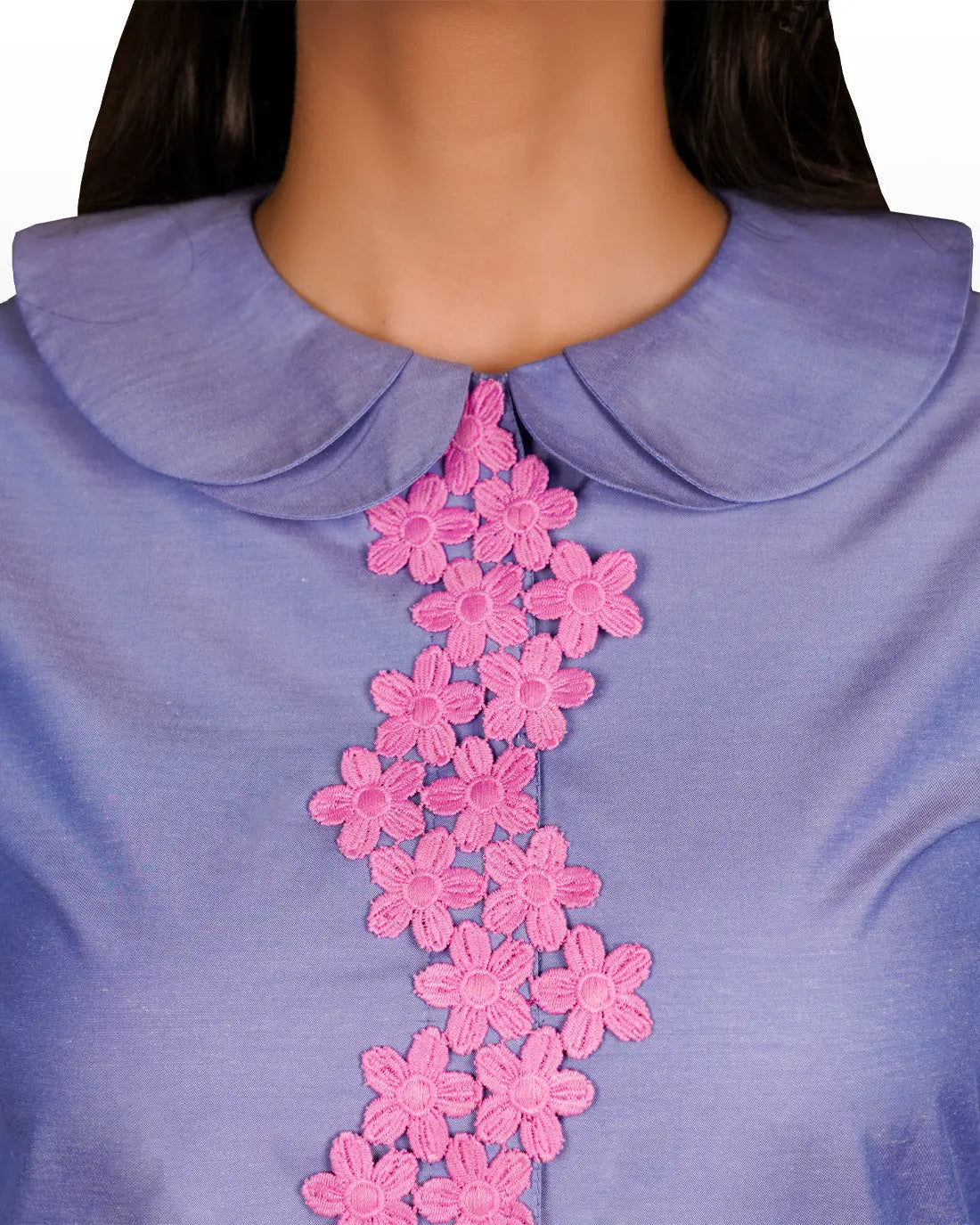Double Scalloped Collar Blue Poplin Shirt hencemade