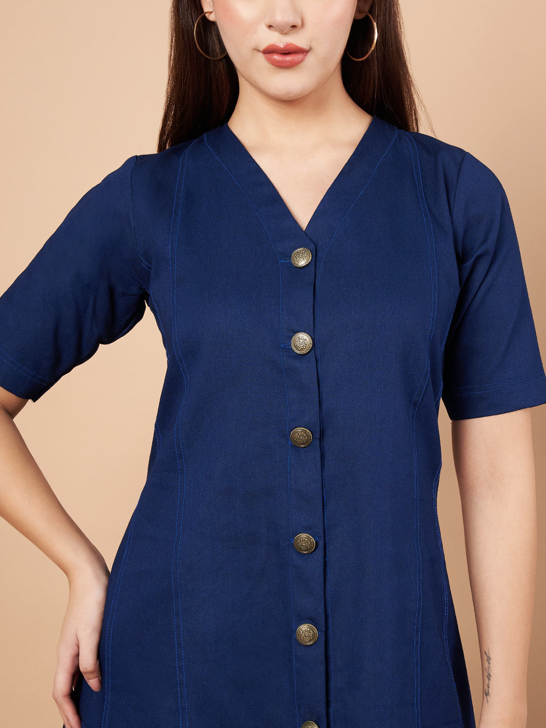 Denim Flared Midi Dresses