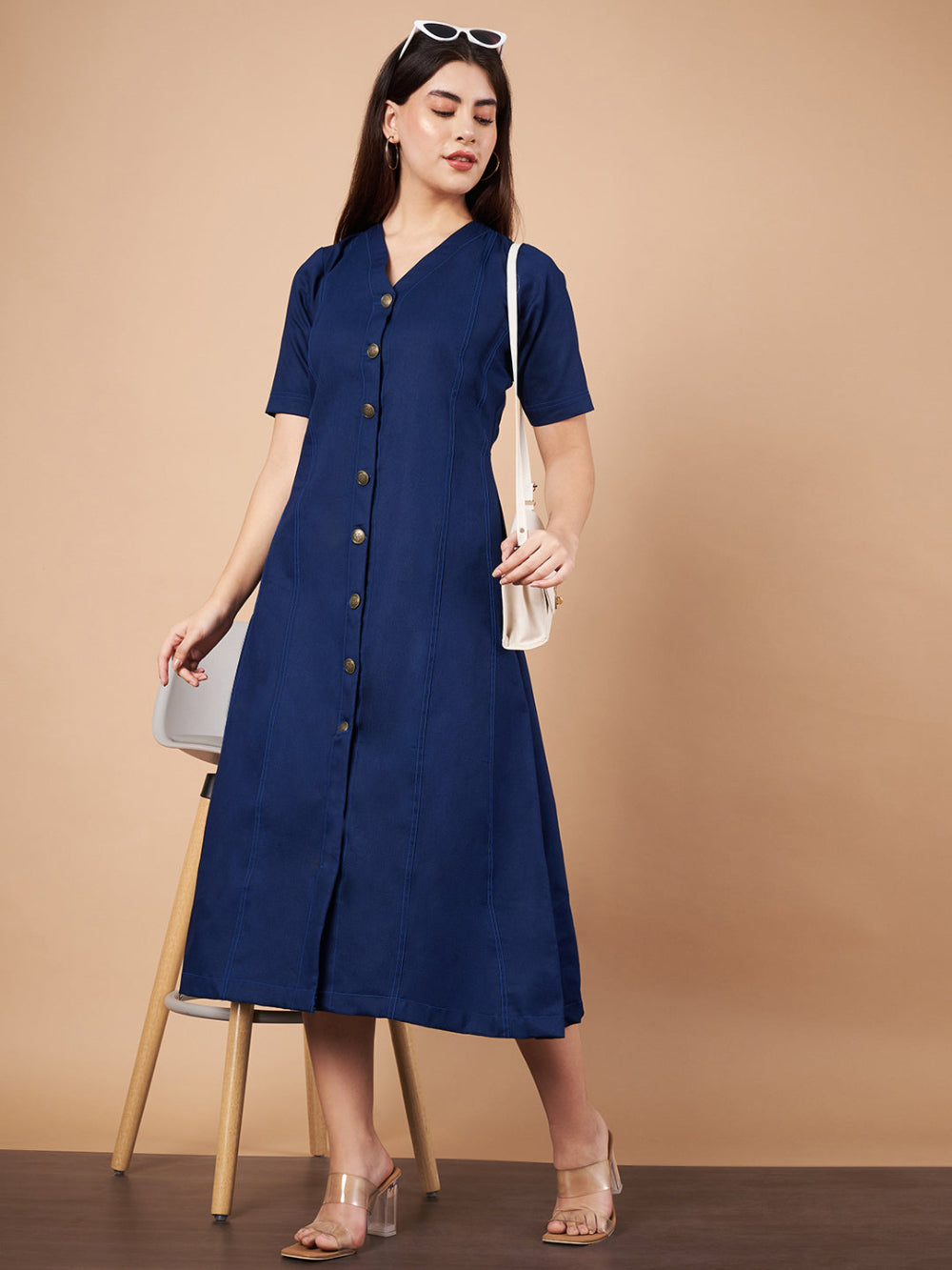 Denim Flared Midi Dress | Effortless Everyday Style Hencemade Denim Flared Midi Dress | Effortless Everyday Style Hencemade
