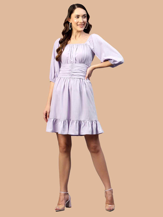 Lilac Waist Belt Frill Dress
