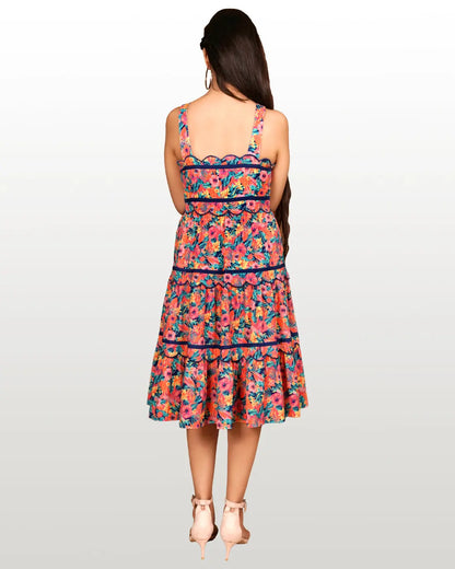 Floral Printed Scallop Sleeveless Dress HENCEMADE